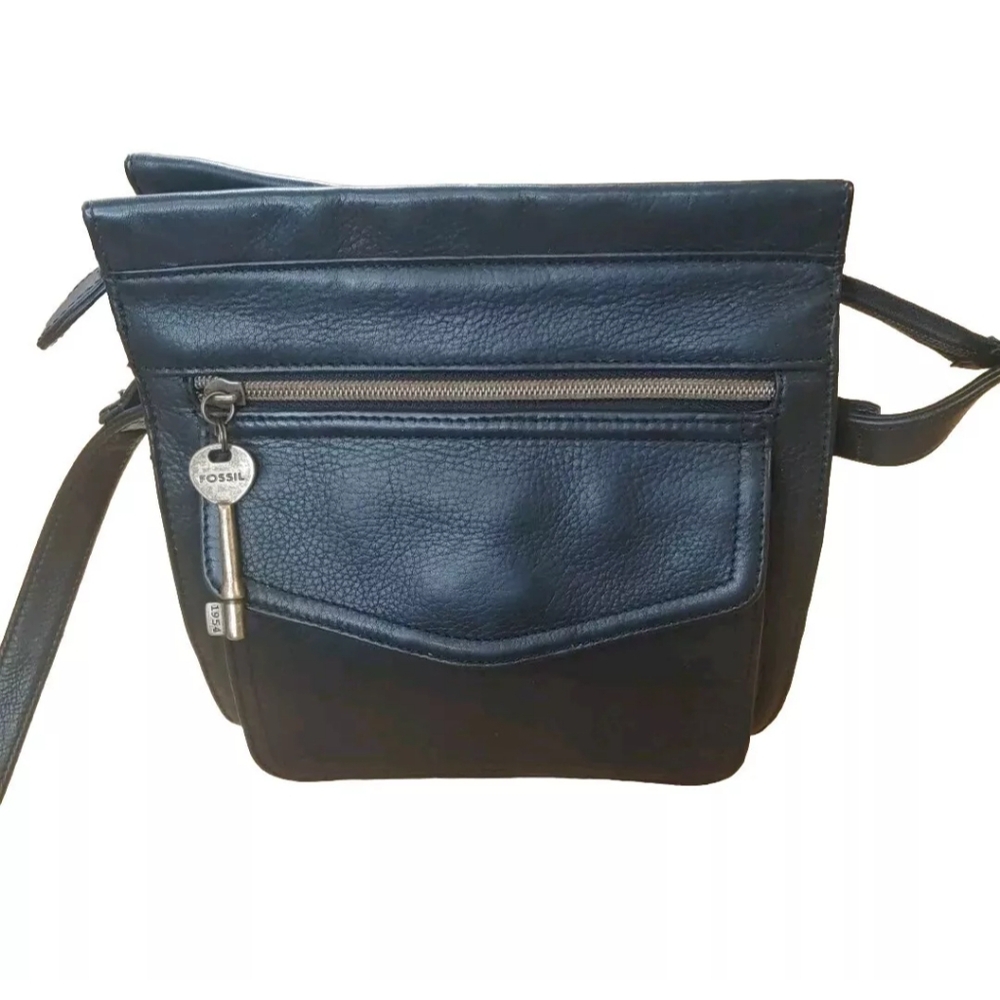 Fossil American Classics Crossbody Black Leather Shoulder Bag Handbag Vtg Boho